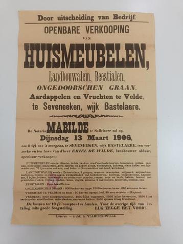 Affiche van Openbare Verkoop van Huismeubelen uit 1906