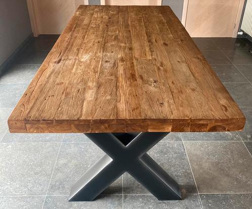 Robuuste teak Eettafel 220x108, Huis en Inrichting, Tafels | Eettafels, Gebruikt, Ophalen