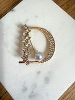 D-broche met nieuwe gouden parel, Met strass, 4 tot 7 cm, Nieuw, Ophalen of Verzenden