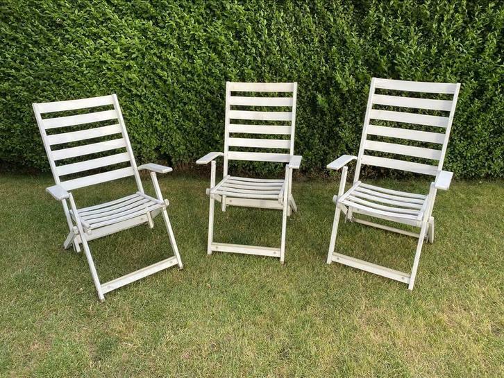 3 Reguitti Vintage tuinstoelen (jaren 70), Tuin en Terras, Tuinstoelen, Gebruikt, Hout, Inklapbaar, Verstelbaar, Ophalen