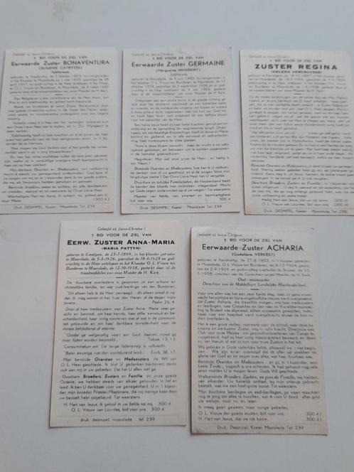 O.L.V ten Bunderen, Moorslede,  5 bidprentjes religieuzen, Verzamelen, Bidprentjes en Rouwkaarten, Rouwkaart, Ophalen of Verzenden