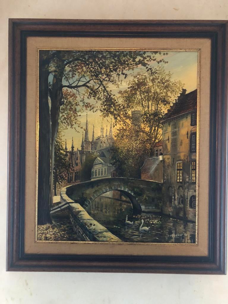 Schilderij brugge Ad Bakker, Antiek en Kunst, Kunst | Schilderijen | Klassiek, Ophalen