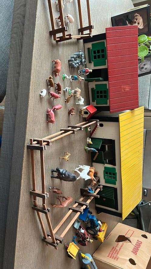 Vintage houten boerderij jaren 70 + dieren en voertuigen, Antiek en Kunst, Antiek | Speelgoed, Ophalen