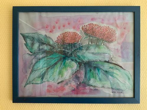 2 aquarelles de fleurs dans un cadre, Antiquités & Art, Art | Peinture | Classique, Enlèvement ou Envoi