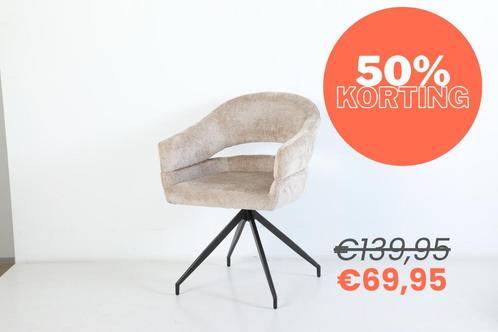 Eetkamerstoel Elena - Lichte taupe chenille stof, Huis en Inrichting, Stoelen, Nieuw, Vijf, Zes of meer stoelen, Metaal, Stof
