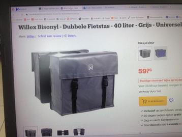 Dubbele Fietstas/Willex Bisonyl/40 liter/Grijs/Waterdicht beschikbaar voor biedingen