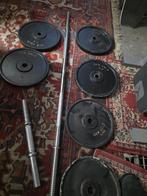 Gewichten + bank + barbell, Sport en Fitness, Fitnessmaterialen, Ophalen, Gebruikt, Benen