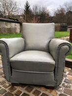 Fauteuil vintage en cuir vert - gris, Maison & Meubles, Fauteuils, Enlèvement, Utilisé
