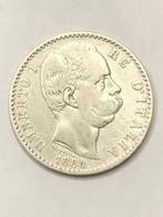 Munt zilver Italië 2 lire Umberto jaartal 1884, Ophalen of Verzenden, Italië, Losse munt, Zilver