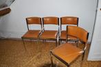 4 Vintage stoelen chrome en skai, Ophalen, Gebruikt, Drie, Bruin
