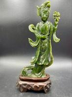 Prachtige Oude Chinese Spinazie Groene Jade beeld, Ophalen