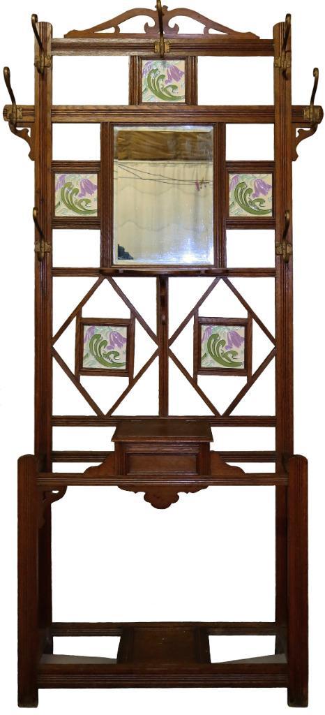 Eiken kapstok met tegels in Hasseltse keramiek, Antiek en Kunst, Antiek | Meubels | Kasten, Ophalen