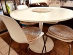 Te koop : Witte, Ronde eettafel + 4 bijpassende stoelen, Huis en Inrichting, Ophalen, Zo goed als nieuw, Rond, Modern