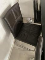6 stoelen donker bruin leer met chroom frame, Ophalen, Zo goed als nieuw