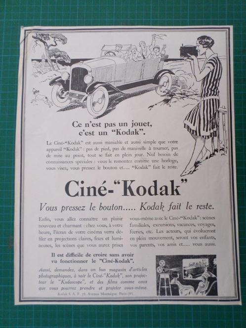 Kodak Ciné - publicité papier - 1927, Verzamelen, Merken en Reclamevoorwerpen, Gebruikt, Overige typen, Ophalen of Verzenden