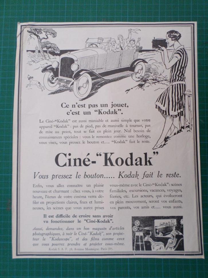 Kodak Ciné - publicité papier - 1927, Collections, Marques & Objets publicitaires, Utilisé, Autres types, Enlèvement ou Envoi