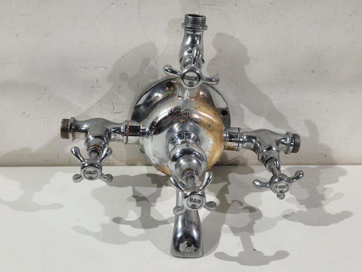Franse koper verchroomde badkraan en douche kraan, Antiek en Kunst, Antiek | Woonaccessoires, Ophalen of Verzenden