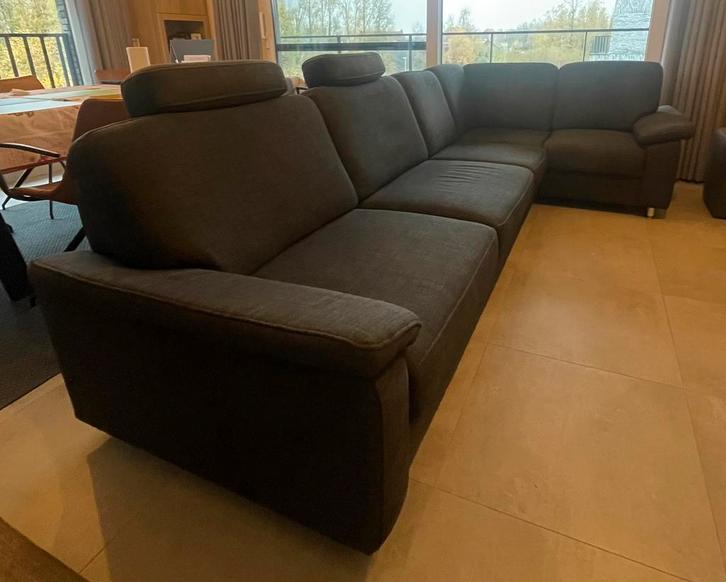 Hoeksalon donkergrijs, 3m25 x 1m60, zeer goede staat, Huis en Inrichting, Zetels | Complete zithoeken, Zo goed als nieuw, Stof