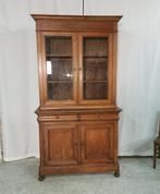 Hoge antieke Louis Philippe vitrine-/boekenkast in eik H 232, Antiek en Kunst, Antiek | Meubels | Kasten, Ophalen