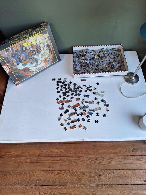 Puzzeltafel op wieltjes, Huis en Inrichting, Tafels | Salontafels, Gebruikt, Rechthoekig, Overige materialen, Ophalen