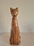 Vintage houtsnijwerk kat poes hout gesigneerd, Antiek en Kunst, Curiosa en Brocante, Ophalen