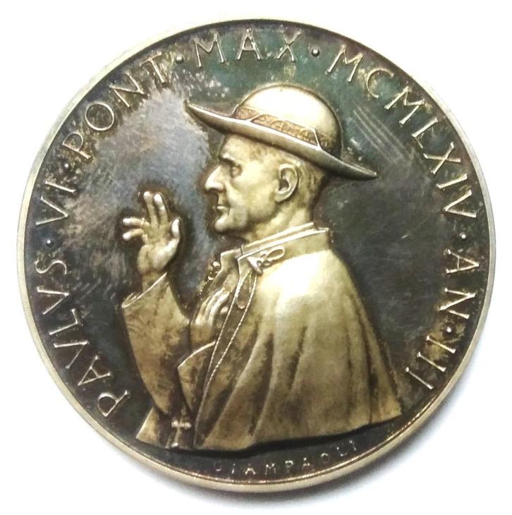 zilveren medaille paulus 6 pont max MCMLXIV an III - 1964, Postzegels en Munten, Penningen en Medailles, Zilver, Ophalen of Verzenden