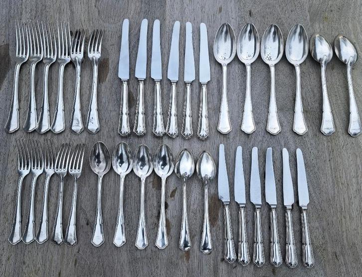 couverts Wiskemann en métal argenté épais pour 6 personnes, Antiquités & Art, Antiquités | Couverts, Enlèvement ou Envoi