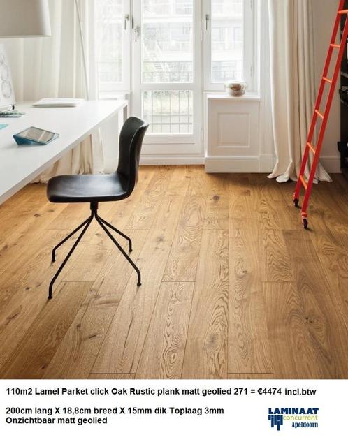 110m2 XL Lamel Parket click Oak Rustic Plank Matt 271 =€4474, Huis en Inrichting, Stoffering | Vloerbedekking, Nieuw, Parket, Bruin