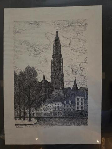 Tekening Groenplaats Antwerpen 1977 F. Keirsmaekers  beschikbaar voor biedingen