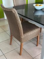 Tafel met granieten blad en 4 rieten stoelen, Huis en Inrichting, Tafels | Eettafels, Ophalen, Overige materialen, Gebruikt, Vierkant