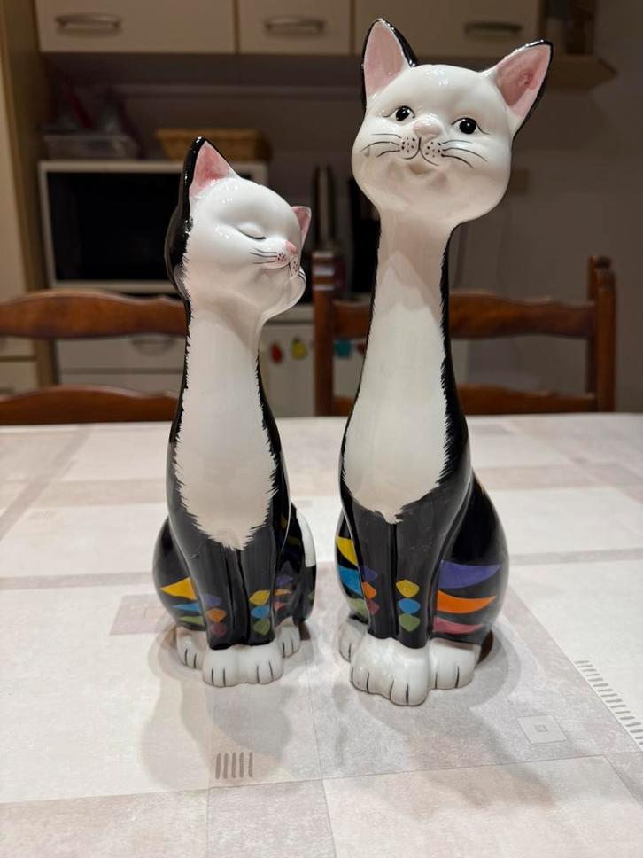 Lot de 2 chats vintage en céramique - peints à la main, Collections, Statues & Figurines, Comme neuf, Enlèvement