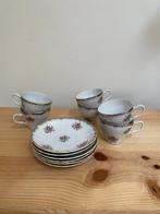 Vintage koffieset met rozenmotief en gouden accenten, Antiek en Kunst, Ophalen of Verzenden