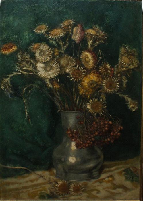 Andre Broedelet (1872-1936): Bloemenstilleven 1919 (45x59cm), Antiek en Kunst, Kunst | Schilderijen | Klassiek, Ophalen of Verzenden