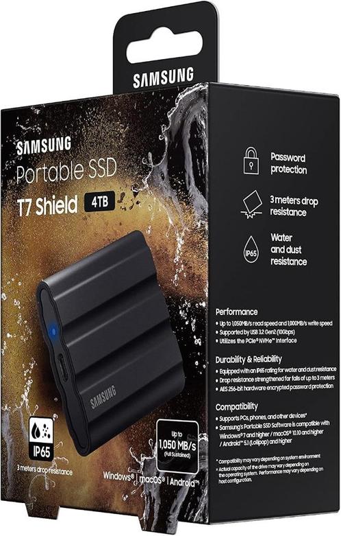 Samsung T7 Shield, 4 To - SSD externe, Computers en Software, Harde schijven, Nieuw, Laptop, Extern, SSD, USB, Ophalen of Verzenden