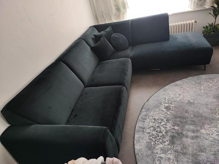 Hoekzetel in zwart velvet (Perfecte staat!), Huis en Inrichting, Zetels | Complete zithoeken, Zo goed als nieuw, Ophalen