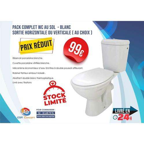 Pack complet WC à poser blanc - Toilette, Bricolage & Construction, Sanitaire, Neuf, Envoi