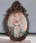 1960 Tableau ancien dans un cadre bronze enfant avec chien, Antiquités & Art, Enlèvement ou Envoi