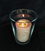 Glazen windlicht met mooie dikke kaars, Ophalen of Verzenden, Gebruikt, Kaars, Minder dan 25 cm