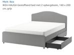 IKEA Hauga gestoffeerd bed met 2 opbergboxen 140x200 grijs, Huis en Inrichting, Ophalen, 140 cm, Twijfelaar, 200 cm