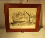 Mooie Oude Pentekening 'Bootjes op de Grachten' - Baeyens, Antiek en Kunst, Ophalen of Verzenden