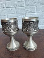 2 tinnen bekers met reliëftekeningen, merk WMF, Ophalen of Verzenden