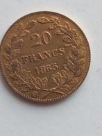 20 francs, Leopold premier, 1865,, Postzegels en Munten, Munten | België, Verzenden