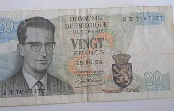Oud biljet van 20 Belgische Frank, goede staat, voor 2 euro beschikbaar voor biedingen