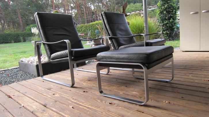 2x Leder Rolf Benz 568 design fauteuils+voetbank. Top staat!, Huis en Inrichting, Fauteuils, Zo goed als nieuw, Leer, Metaal, 50 tot 75 cm
