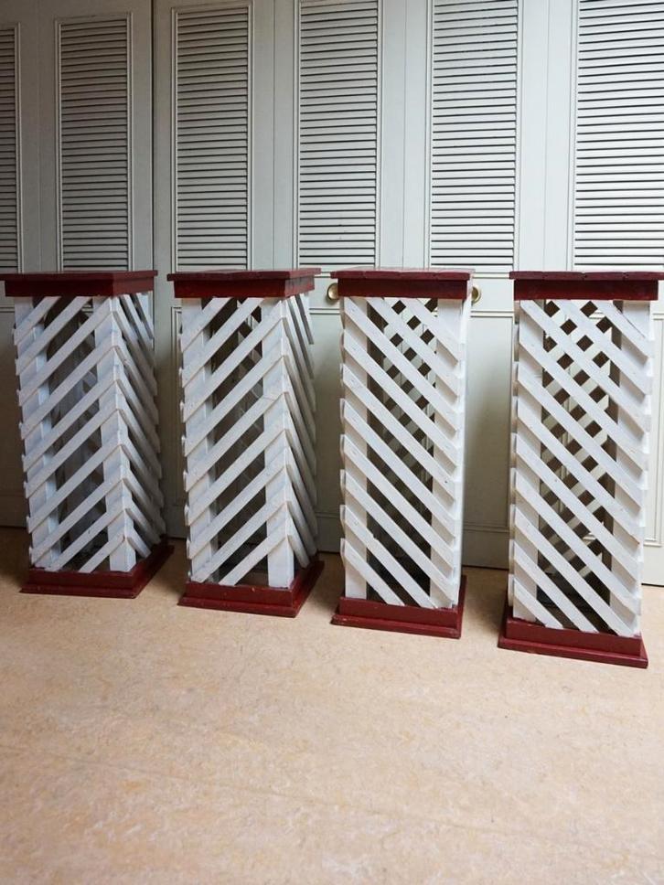 Set van 4 retro vintage houten zuilen, Huis en Inrichting, Woonaccessoires | Zuilen en Pilaren, Gebruikt, Ophalen