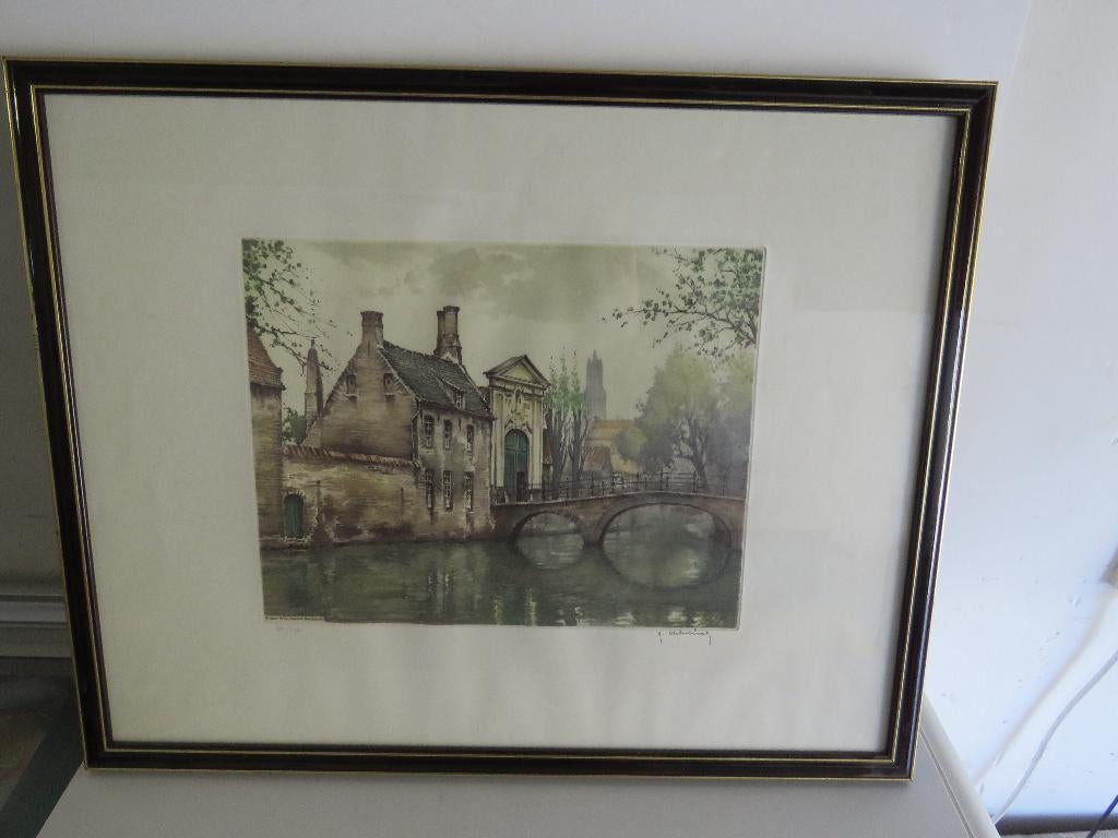 Ets Roger Hebbelinck Brugs Begijnhof, Antiek en Kunst, Ophalen of Verzenden, Ets, Genummerd