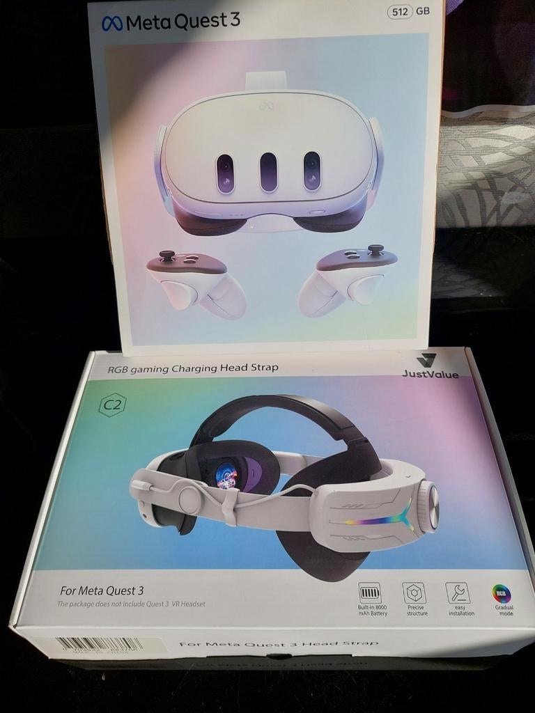 Meta Quest 3 512GB en RGB gading charging head strap, Consoles de jeu & Jeux vidéo, Virtual Reality, Enlèvement ou Envoi