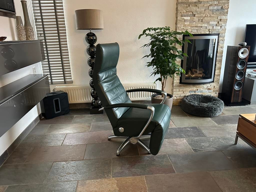 Jori Brainbuilder relax fauteuil groen leder, Huis en Inrichting, Ophalen, Zo goed als nieuw, Leer