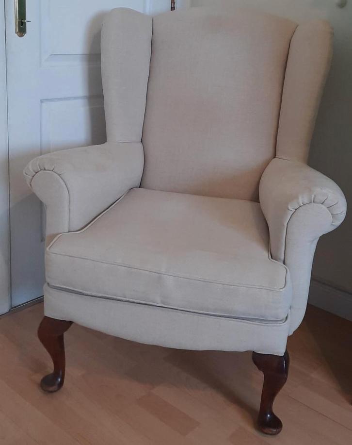 Zetel Wing Chair, beige stof, Huis en Inrichting, Fauteuils, Gebruikt, Hout, Stof, 75 tot 100 cm, Minder dan 75 cm, Ophalen
