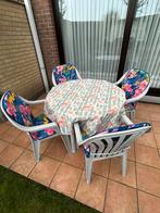 Tuinset met zes stapelbare stoelen in goede staat., Enlèvement, Utilisé, Synthétique, Salons de jardin